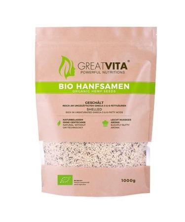 GreatVita Organic Hemp Seeds 1 kg - peeled DE- ko-037 1 Pack Nutty 1 kg (1 Pack)