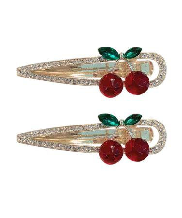 FRCOLOR 2pcs Sweet Cherry Hair Clips Rhinestone Cherry Fruit Hair Barrettes Duckbill Clip Hairpins Hair Accessories for Women Girls