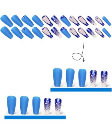Aflytep Blue French Wearable Nails Wearable Press on Nails False Nail Tips Full Cover Nail Tips Art Finished Nails - Buy Online on SooperMarket.com