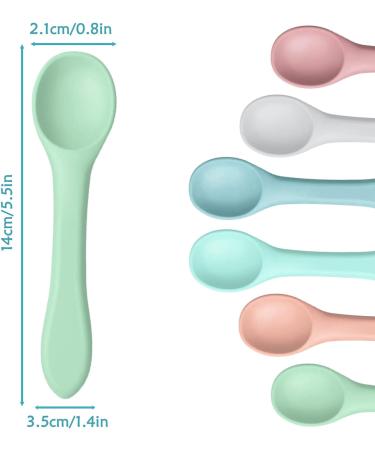 6Pcs Silicone Baby Spoons Set - Feeding & Training Toddler Cutlery - Morandi Pink/Blue/Green, Light Pink/Blue, Grey - Buy Online on SooperMarket.com