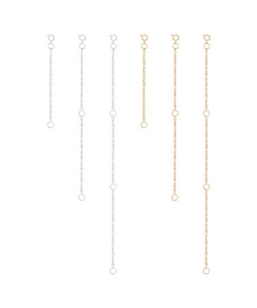 Necklace Extenders, Gold Silver Stainless Steel Chain Extenders with Round Clasp, Durable Plated Solid Brass Necklace Bracelet Anklet Extension Chains for Jewelry Making (3 Gold, 3 Silver) 3PCS Silver and 3PCS Gold