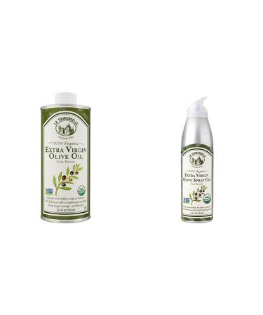 La Tourangelle, Organic Extra Virgin Olive Oil, 25.4 Fl Oz & Extra Virgin Olive Oil Spray 5 Fl. Oz., Cold-Pressed Extra Virgin Olive Oil, All-Natural, Artisanal, Great for Cooking, and Dressing Olive Oil + Olive Oil Spray