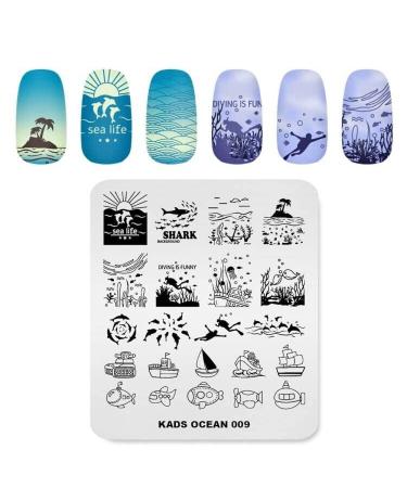 Alexnailart Nail Image Stamp Stencil Ocean Theme Stamping Plate Manicure Printing Tool