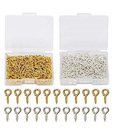Coolrunner 300cs Small Screw Eye Pins, 10mm x 4.5mm Eye pins Hooks, Eyelets Screw Threaded Silver Clasps Hooks Eye Screws for Arts DIY Making (Silver) (Gold+Sliver)