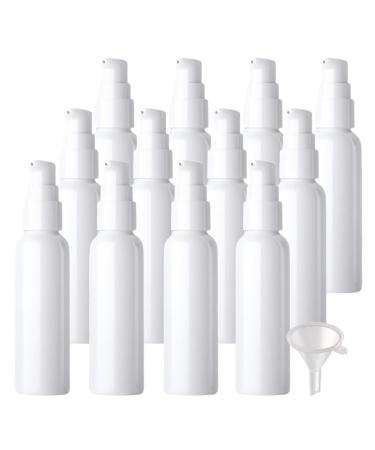 ZEOABSY 12 Pieces 60 ml White Lotion Bottles with White Pump 60ml Empty PET Plastic Lotion Pump Bottle Cosmetic Gel Travel Container for Cosmetic Make up Cleaning + 2 x Funnel White 60ml