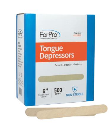 ForPro Senior Tongue Depressors, Large Wax Applicator Sticks, 6 Senior Sized, Non-Sterile, 500-Count 500-Count (Pack of 1)