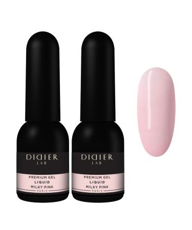 Didier Lab - Premium Liquid Gel Kit - Milky Pink - Builder Gel for Nails - Professional Nail Reconstruction Gel - Self-Leveling - 5 mm Gel Nail Extension - UV LED Gel - Non-Acid - 2 x 10ml Set Milky Pink