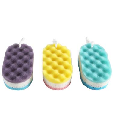 Supvox Bath Sponge Stool Sponge Pad Massager Scrubber Peeling Skin Massager for Women Men 3 Pieces (Yellow Red Blue)