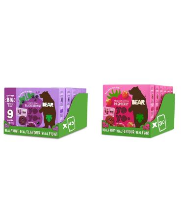 BEAR Blackcurrant Yoyos - Dried Fruit Rolls - Healthy Kids Snack - Vegan - 20g (45 packs) & Raspberry Yoyos - Dried Fruit Rolls - Healthy Kids Snack - Vegan - 20g (30 packs)