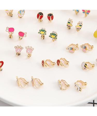 24 Pairs Mixed Color Clip-on Earrings Set - Animals, Heart, Flowers, Mushroom Design for Ladies - Painless Non-perforated Earrings - Buy Online on SooperMarket.com