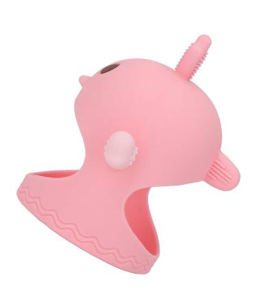 Silicone Chick Shape Baby Teether with 2 Teether Stems - Cherry Powder Color - Daytime and Nighttime Teething Relief - Cute and Safe Chew Toy - Buy Online on SooperMarket.com