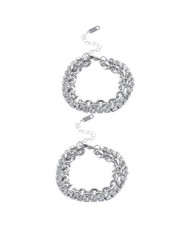 PACKOVE 2pcs Rhinestone Bracelet Wrist Bracelet Delicate Bracelet Girls Bracelet Women Bracelets Layering Bracelets Chain Bracelet Personalized Bracelet Charm Alloy Miss Chained