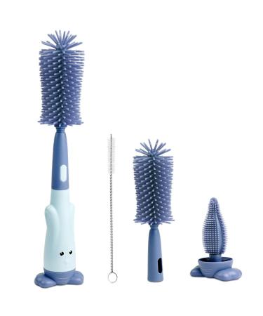 Vicloon Baby Bottle Brush 3 in 1 Bottle and Teat Cleaning Brush Silicone Bottle Cleaner Brush for Cleaning Water Bottles Baby Bottles Glass Cup Thermoses Blue
