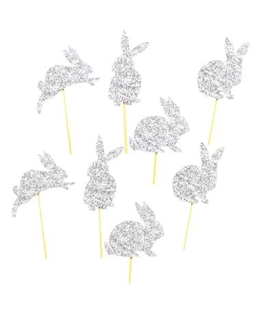 8 Pcs 4 Types Bunny Cupcake Toppers Rabbit Cake Toppers Birthday Party Easter Cake Decoration (Silver) LM