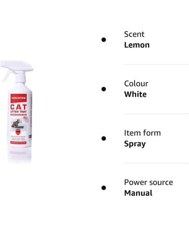 karlsten Cat Litter Spray Deodorizer - 100% Bio-Based Destroys bacteria Fresh Lemon Fragrance Odour Eliminator & Neutralizer - Extends Cat Litter Life & Absorbs Odours - Buy Online on SooperMarket.com
