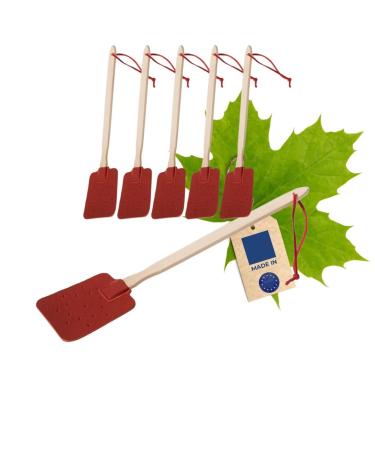 5x Hofmeister fly gossip made of maple and leather red and shaped flying mosquito bats clapping for flying and insects catch 46 cm red/nature 5