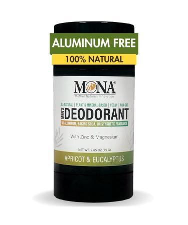 All Natural Deodorant for Men Aluminum Free | Hypoallergenic Men's Deodrant Magnesium Deodorant for Sensitive Skin | Absorbs Sweat | Won t stain clothes | By MONA Brands (Apricot Eucalyptus 2.65 Oz)