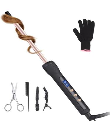 Curling Wand 9MM Thin Curling Iron Tight Curls LCD Display 100-230 C for All Hair Types Tourmaline Ceramic Barrel 30-Second Heat-Up Long&Short Hair Culer Pro Curling Tongs (Gold)