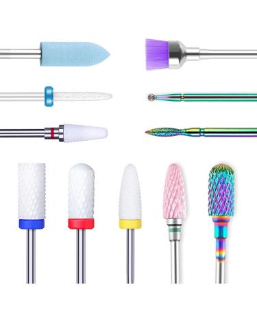 YHTSPORT Nail Drill Bits 11 Pcs Tungsten Carbide/Ceramic nail drill bits 3/32" Cuticle Drill Bit for Acrylic Gel and Cuticle Removal Electric Nail Files Accessories