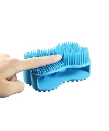 Emoly Upgraded Soft Silicone Body Brush Body Scrubber Bath Shower Glove Exfoliating Skin SPA Massage Scrubber Cleanser  Antiskid Finger Sleeve for Baby Kids Wife Men Women Family (Blue)