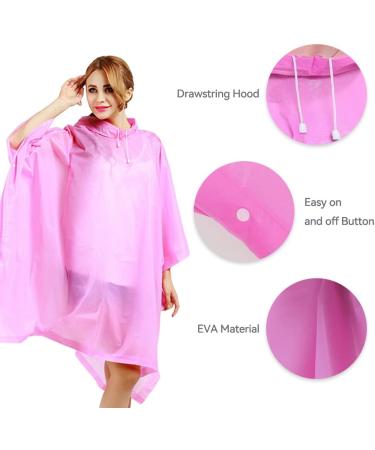 Reusable Pink Rain Ponchos for Adults with Drawstring Hood - Waterproof EVA Rain Coats for Men and Women - Family Pack (2 Pack) - Buy Online on SooperMarket.com