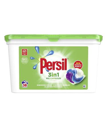 Persil Bio 3 in 1 Laundry Detergent Washing Pods Capsules Tablets Mega Refill Pack (38 Wash) Brilliant Plant-Based Stain Removal With Comfort Freshness Biodegradable ingredients Modern 38 Count (Pack of 1)