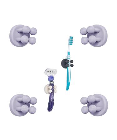 Tecbull Funny Hooks toothbrush holder razor holder shower razor bracket without drilling toothbrush bracket Self -adhesive clamping holder for toothbrushes (4x -gray Violet+4x -replacement adhesive pad) TB -exclusive - 4x gray -violet