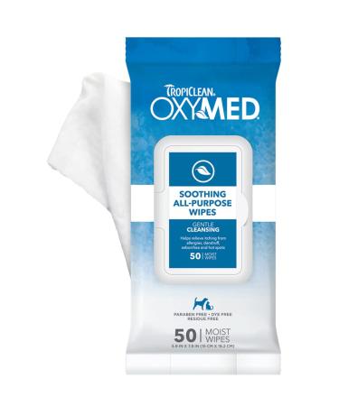 TropiClean Oxymed Soothing Allover Cat & Dog Wipes For Paws And Butt, Anti Itch Relief For Dogs & Cats 50 Count