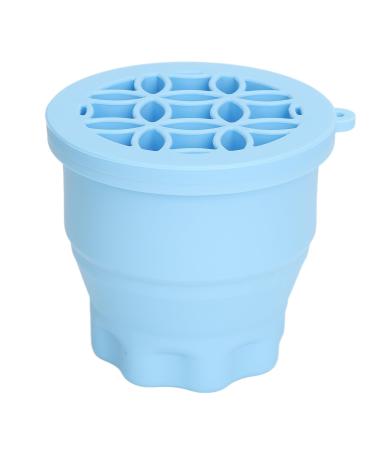 Makeup Brush Scrubber Multifunctional 2 in 1 Folding Palm Size Portable Makeup Brush Cleaning Bowl for Daily (Blue)
