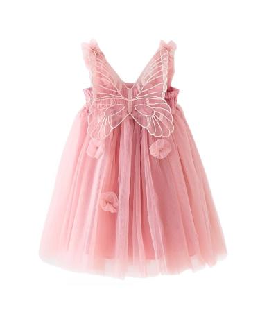 PythJooh Baby Girl Tulle Dress Toddler Girl Sleeveless Butterfly Wings Tutu Princess Dress Daisy Stars Sundresses for 0-4Years 12-18 Months Butterfly Wings With Flowers Dusty Pink