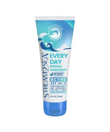 SPF 45 Every Day Active Mineral Sunscreen | 2.5 Fl Oz Biodegradable Paraben Free & Reef Safe Sunscreen for Face & Body | Non-Greasy  Lightweight & Sheer Mineral Protection Against UVA & UVB by Stream2Sea