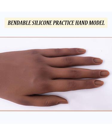 Professional Silicone Nail Practice Hand for Acrylic Nails | Left Hand Dark Brown with Adjustable Bracket and 50pcs Nail Tips - Buy Online on SooperMarket.com