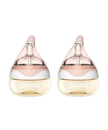 Baby Bottles for Newborn Baby PPSU Anti Colic Infant Bottles Wide Neck Breast-Like Nipple Slow Flow Breastfeeding Toddler Bottles-2pack (2.5 oz/pc Pink)