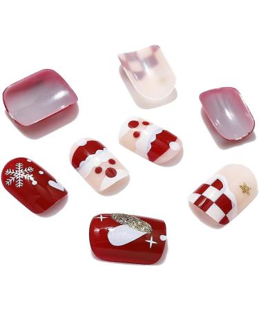 Brishow Christmas False Nails - Snow Press on Nails Antler Short Red Fake Nails 24pcs for Women and Girls - Buy Online on SooperMarket.com