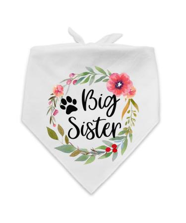 NTKIO Funny White Flower Pattern Plaid Cotton Big Sister Pet Dog Bandana, Pet Dog Pregnancy Announcement Gender Reveal Photo Prop Triangle Bibs Accessories for Dog Lovers Owner Gift