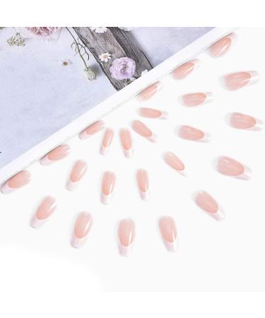 Aksod Long Coffin French Manicure Press on Nails Tips - Glossy Pink Fake Nails - 24Pcs Full Cover False Nails for Women and Girls - Buy Online on SooperMarket.com