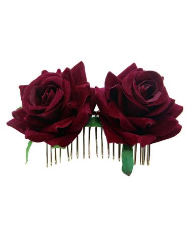 Rose Hair Clip Flowers Comb for Women Rose Flower Hairpin Hair Clips for Women Girls Burgundy Hair Accessories for Wedding Hair Side Comb for Brides Flower Hair Barrettes dark red