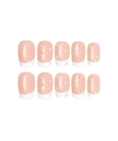 MISUD Glossy Square French Tip Fake Nails - 24Pcs | Pearl Acrylic Designs | White Glue-on False Nails for Women & Girls - Buy Online on SooperMarket.com