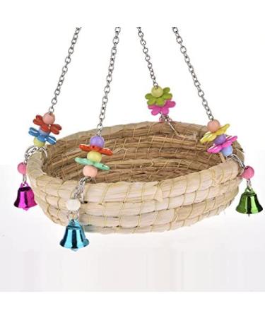 Woven Straw Nest Bed Large Bird Swing Toy with Bell for Parrot Cockatiel Parakeet and More - Perfect Cage Perch for Various Small to Medium Birds and Small Pets - Buy Online on SooperMarket.com