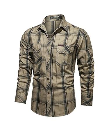 Men's Long Sleeve Outdoor Cotton Washed Shirt Military Style Plus Sizes Shirts Graphic T Shirt Men Khaki XX-Large