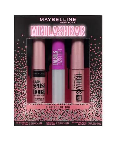 Maybelline The Falsies Holiday Mini Lash Bar Washable Mascara Kit  Eye Makeup  3 Mini Mascaras  Lash Sensational Mascara  The Falsies Lash Lift Mascara  Sky High Mascara  Very Black  1 kit