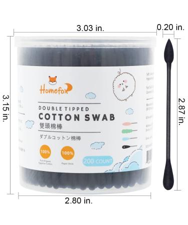 HOMEFOX Black Cotton Swabs Precision Pointed - 400 Count | Organic Charcoal Tip | Gentle & Cruelty-Free | Double-Sided | Soft Paper Stick | Black - Buy Online on SooperMarket.com