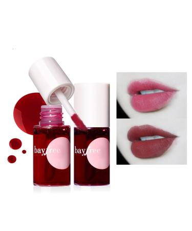 2 Colors Lip Stain Tint Set Liquid Lipstick Mini Velvet Lip Tint Hydrating Lip Stain Moisturizing Long Wear Lip Gloss Makeup (2#Strawberry+4#Cherry)