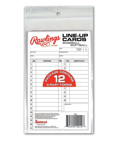 Rawlings | SYSTEM-17 Lineup Card Refill Pack | Baseball/Softball | Four-Part Lineup Cards