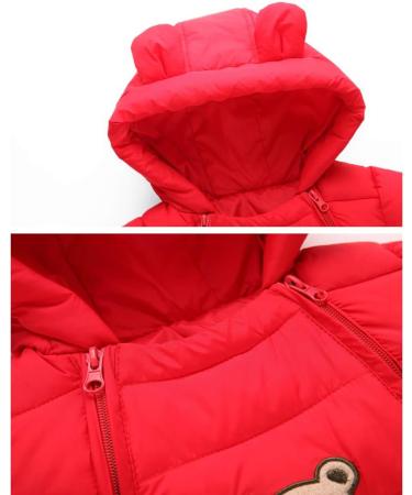 JiAmy Baby Snowsuit Hooded Romper | Cartoon Bear Winter Outfit | Red | 6-12 Months - Buy Online on SooperMarket.com