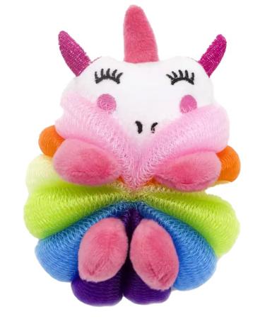 Cute Loofah Fun Colorful Cartoon Design Mesh Pouf 7  x 4  Shower Bath  Sponge Body Scrubber  Washing Ball for Kids Toddlers Adults by Awesome Aquatic (Unicorn)