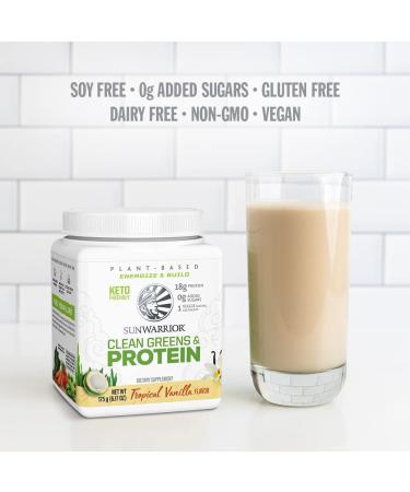 Sunwarrior Clean Greens & Protein Tropical Vanilla - 6.17 oz (175 g) | Vegan Superfood Blend - Buy Online on SooperMarket.com