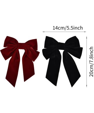 Kioiner 2 Pcs Large Bow Hair Clips Black Red Velvet Bows Barrettes French Bowknot Hair Clips Metal Hair Clips with Long Tail for Girls Women Ladies - Buy Online on SooperMarket.com