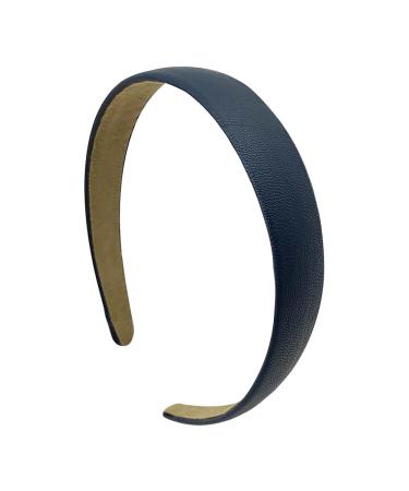 1 Inch Retro Faux Leather Headband Solid Color Hair Hoop Padded Leather Hairband Plain Hard Hair Band Fashion Hair Styling Headwear Vintage Head Accessory for Women Girls Navy Blue