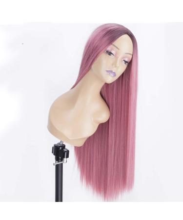 Buy SHIYID Pink Long Silky Straight Synthetic Hair Wig with Dark Roots - Glueless & Heat Resistant for Women | Shop Now! - Buy Online on SooperMarket.com